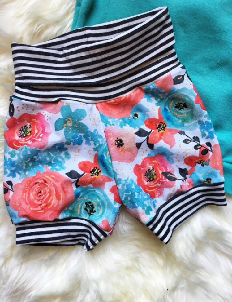 Summer Floral Harem Shorts, Grow-With-Me
