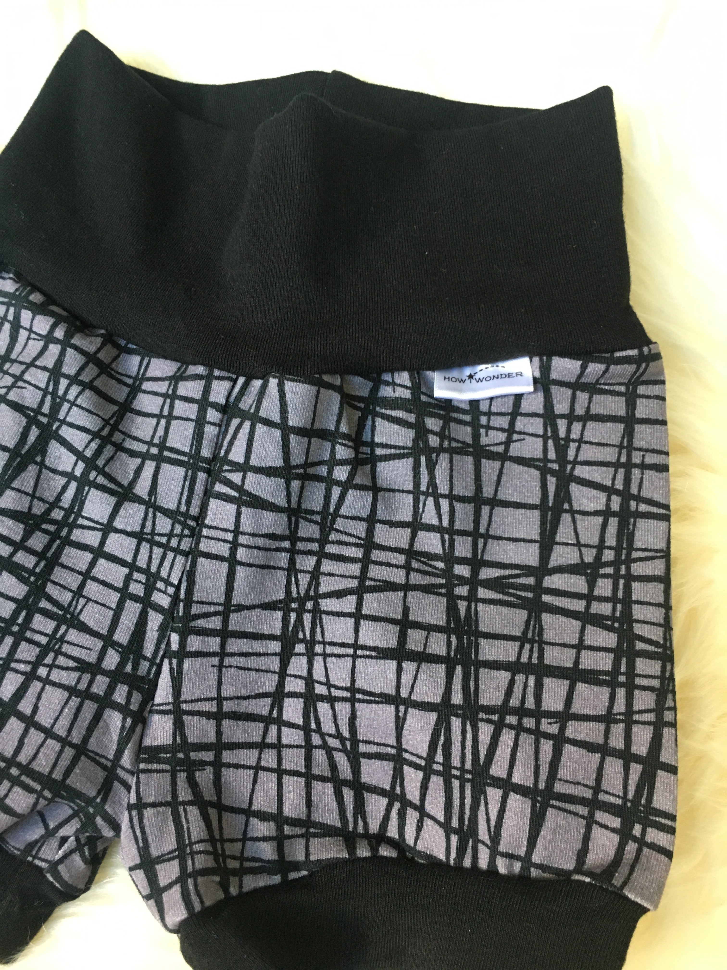 Grey Grid Harem Shorts, Grow-With-Me