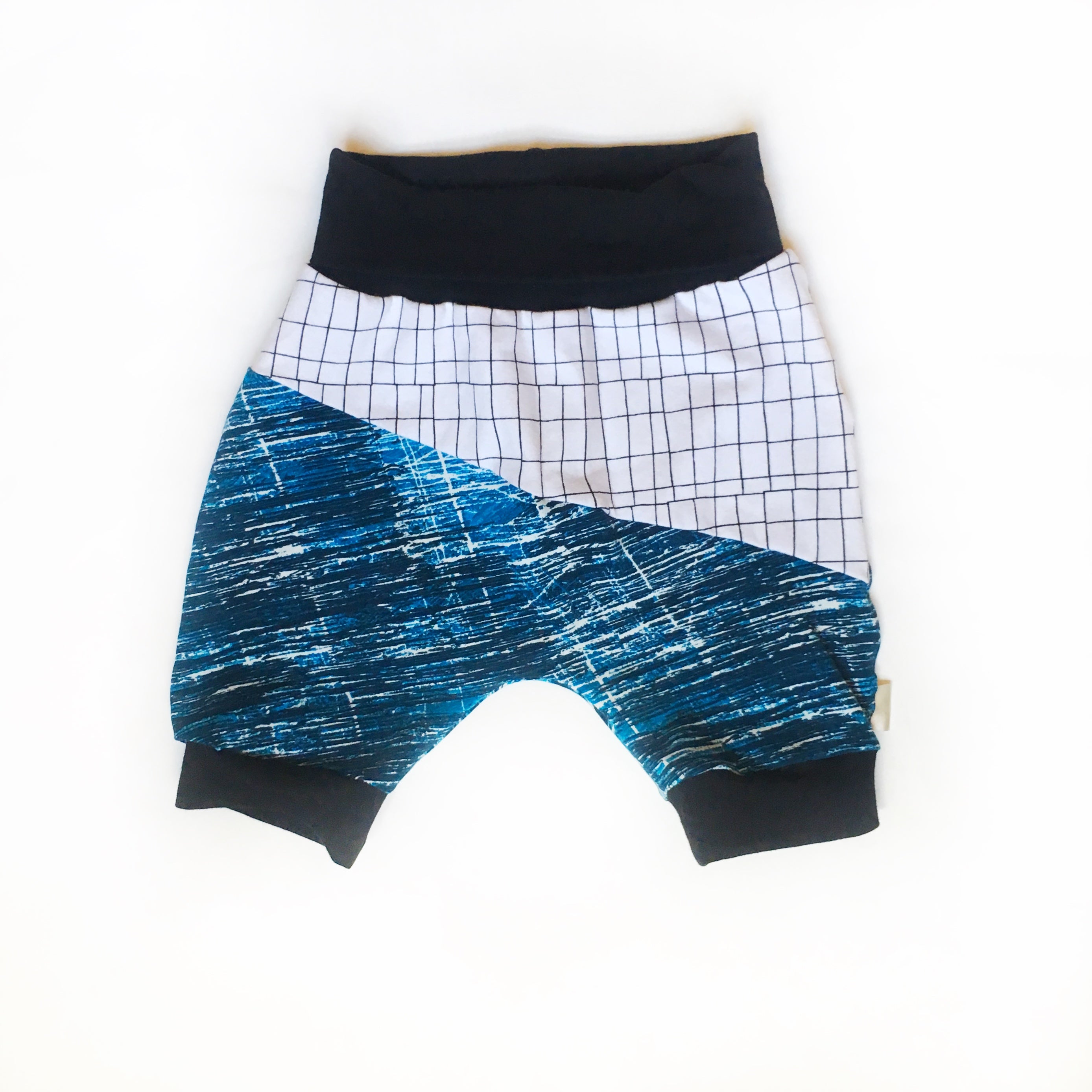 Blue Grid Harem Shorts, Grow-With-Me